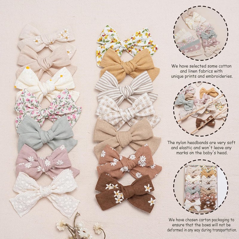 Fancy Clouds Baby Girl Bows and Headbands,14 pcs Stretchy Soft Nylon Hairbands Hair Bows for Newborns, Infants, Toddlers - Handmade Baby Hair Accessories for Girls Gifts - Image 2